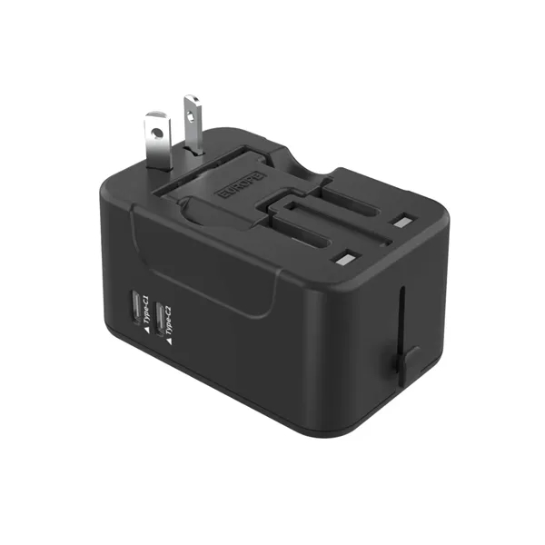 Dual Type C USB A universal travel adapter plus 1 color... from ASI 37218 Athena Promo (tm)
