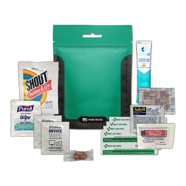 Tradeshow survival kit with a hydration drink mix, wipes, bandages, Advil,... from ASI 84514 Safety Made