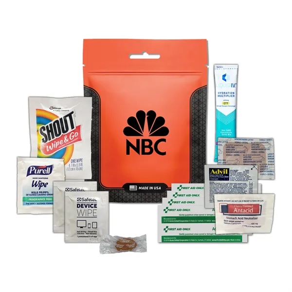 Tradeshow survival kit with a hydration drink mix, wipes, bandages, Advil,... from ASI 84514 Safety Made
