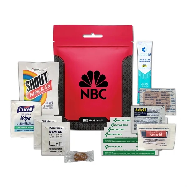 Tradeshow survival kit with a hydration drink mix, wipes, bandages, Advil,... from ASI 84514 Safety Made