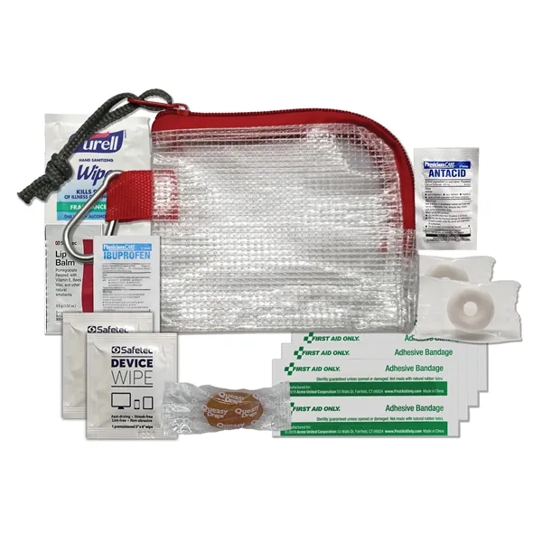 Tradeshow kit with a mesh bag, queasy drops, mints, wipes, bandages,... from ASI 84514 Safety Made
