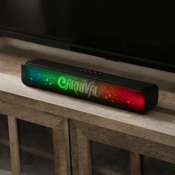 The ColorWav sound bar lights up your logo with RGB colors... from ASI 61966 HPG / OrigAudio HPG Gold