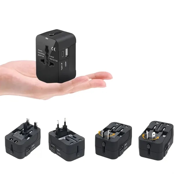 Dual port Type C USB A universal travel adapter plus 1... from ASI 37218 Athena Promo (tm)