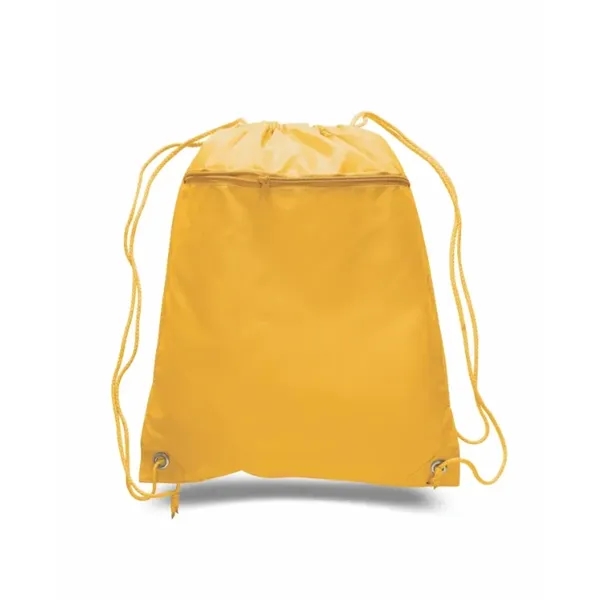 Durable polyester drawstring backpack with cinch top and zippered front pocket.... from ASI 72657 Active Life Promo / Apres Ski Active Life