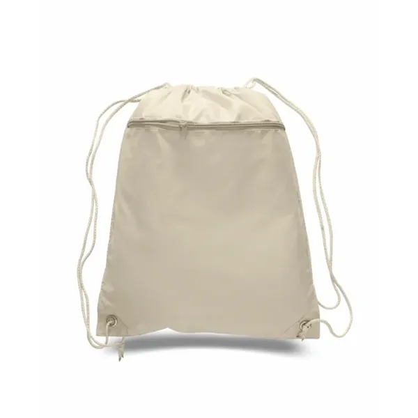 Durable polyester drawstring backpack with cinch top and zippered front pocket.... from ASI 72657 Active Life Promo / Apres Ski Active Life