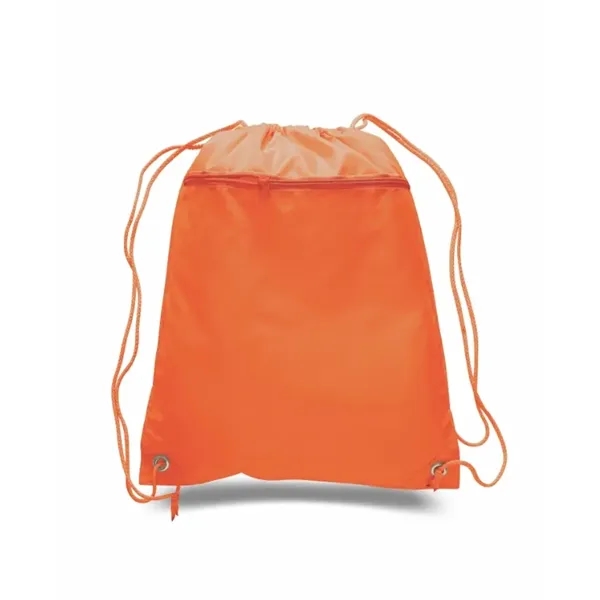 Durable polyester drawstring backpack with cinch top and zippered front pocket.... from ASI 72657 Active Life Promo / Apres Ski Active Life