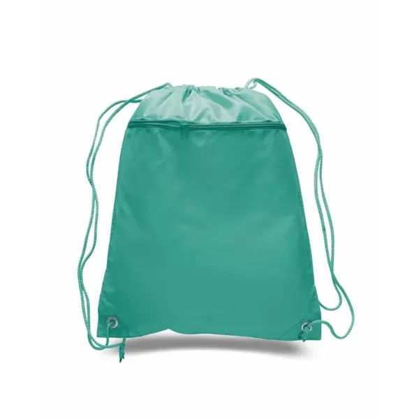 Durable polyester drawstring backpack with cinch top and zippered front pocket.... from ASI 72657 Active Life Promo / Apres Ski Active Life