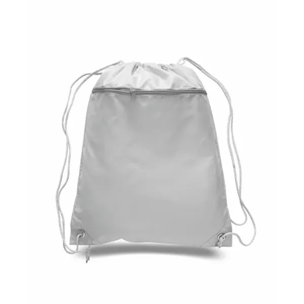 Durable polyester drawstring backpack with cinch top and zippered front pocket.... from ASI 72657 Active Life Promo / Apres Ski Active Life