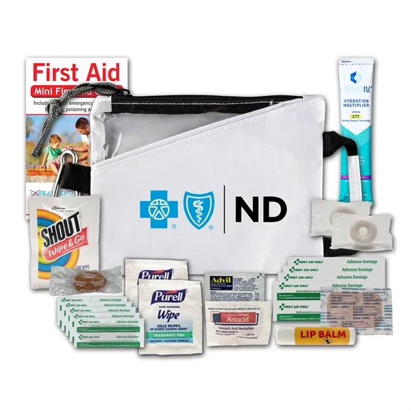 Tradeshow kit with device wipes, bandages, Advil, hand sanitizer, and more.... from ASI 84514 Safety Made