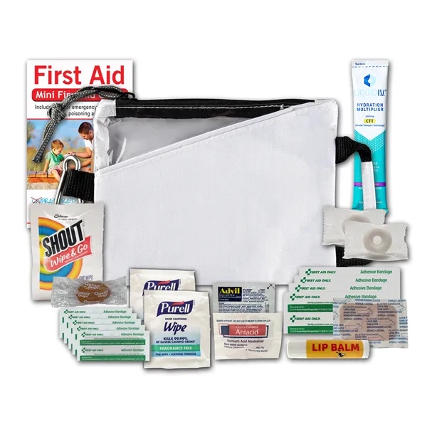 Tradeshow kit with device wipes, bandages, Advil, hand sanitizer, and more.... from ASI 84514 Safety Made