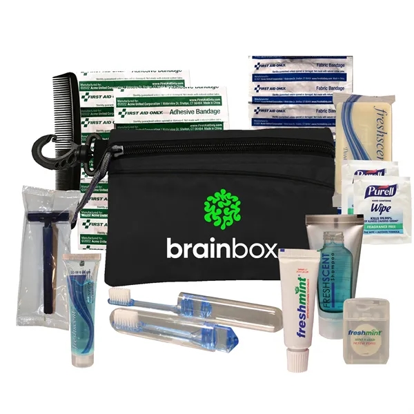 Silver travel kit with toiletry and first aid essentials to keep... from ASI 80882 Ready 4 Kits / Ready 4 Kits