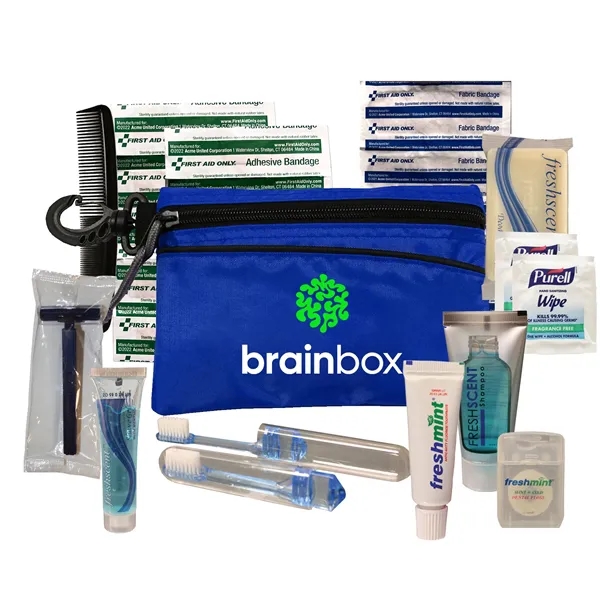 Silver travel kit with toiletry and first aid essentials to keep... from ASI 80882 Ready 4 Kits / Ready 4 Kits