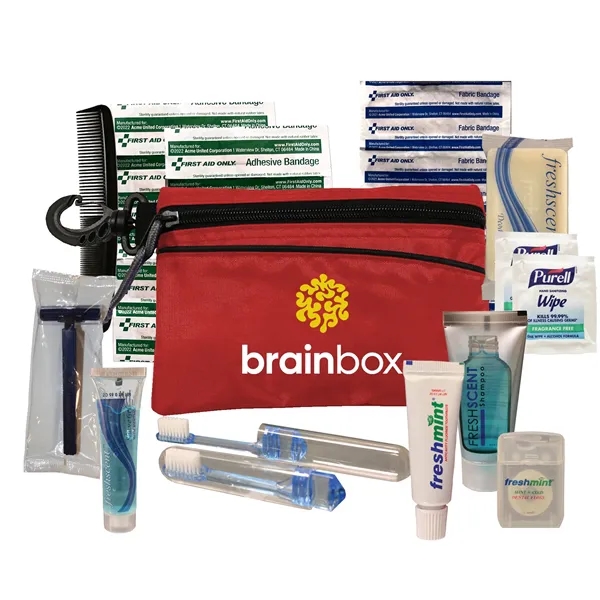 Silver travel kit with toiletry and first aid essentials to keep... from ASI 80882 Ready 4 Kits / Ready 4 Kits