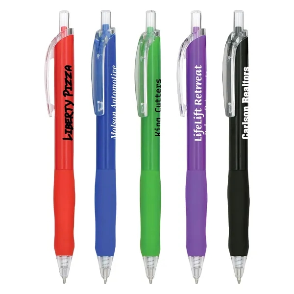 Plastic, retractable, rubber grip, click action, medium ballpoint pen with blue... from ASI 44368 ZZ DROPPED -Cedar Crest Manufacturing / Cedar Crest