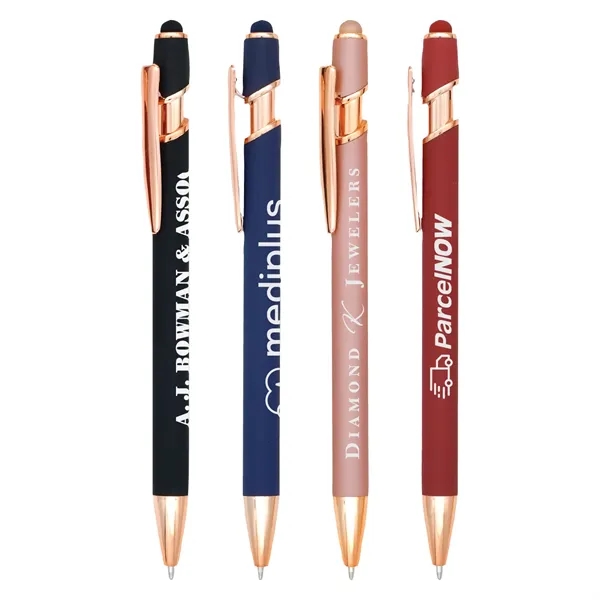 Plunger action, metal ballpoint pen, Soft Touch colored barrel, Rose Gold... from ASI 44368 ZZ DROPPED -Cedar Crest Manufacturing