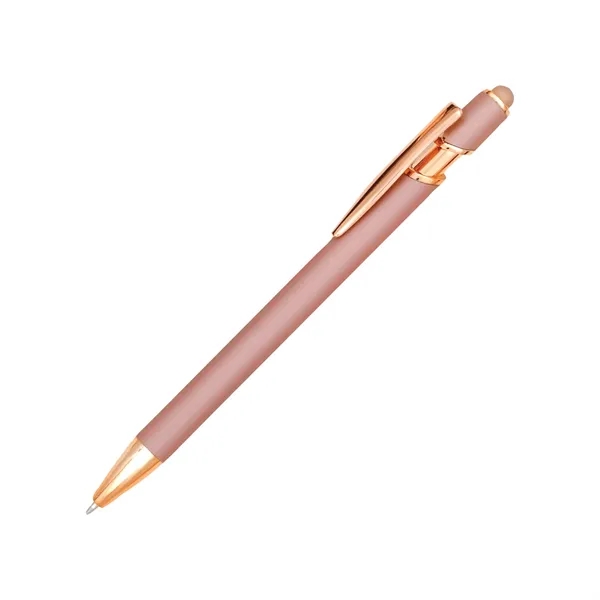 Plunger action, metal ballpoint pen, Soft Touch colored barrel, Rose Gold... from ASI 44368 ZZ DROPPED -Cedar Crest Manufacturing