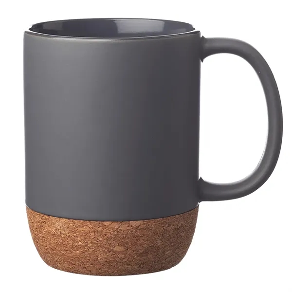15 oz. ceramic mugs with a matte finish and cork wrap... from ASI 39552 BEL Promo