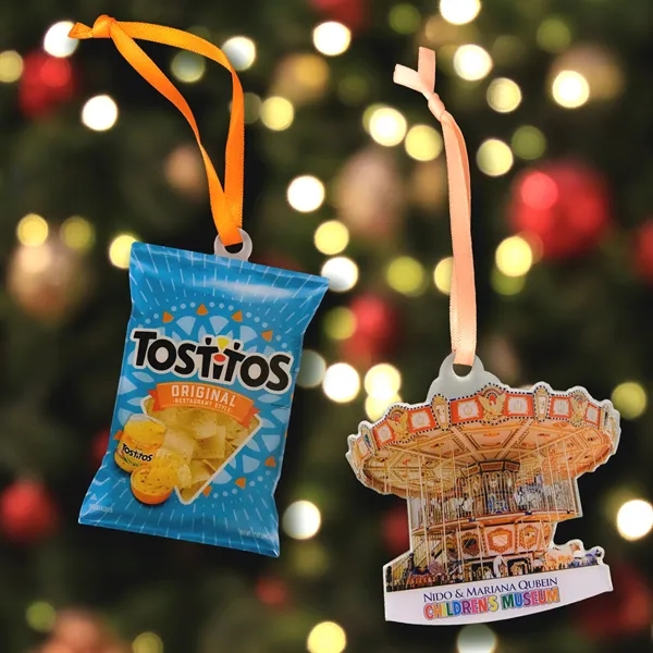 Custom profile stainless steel ornaments with a full color offset print... from ASI 61966 HPG / BCG Creations HPG Gold