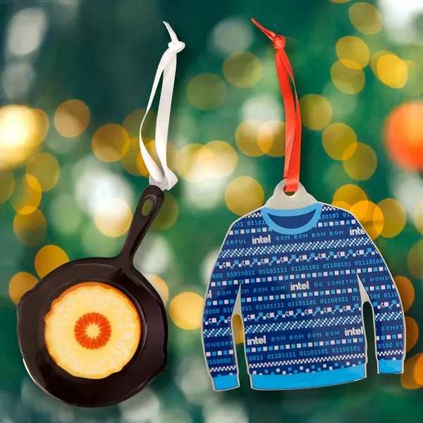 Custom profile stainless steel ornaments with a full color offset print... from ASI 61966 HPG / BCG Creations HPG Gold