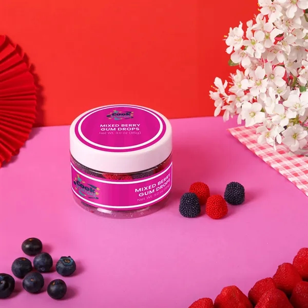 3 oz jar of strawberry and blueberry gumdrops covered in crunchy... from ASI 61966 HPG / SugarSpot