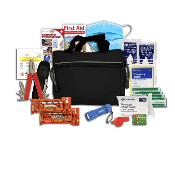 Office Safety survival/disaster kit with an LED flashlight with batteries, heat-reflective... from ASI 80882 Ready 4 Kits / Ready 4 Kits