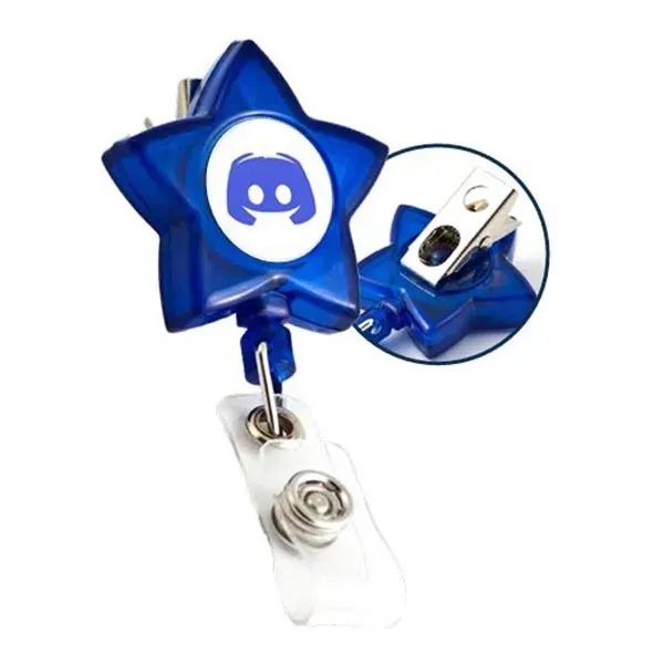 Blue star shape retractable badge holder with swivel clip.... from ASI 64635 KEY-BAK Promotional Products