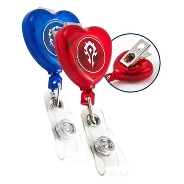 Heart shape retractable badge holder with swivel clip.... from ASI 64635 KEY-BAK Promotional Products