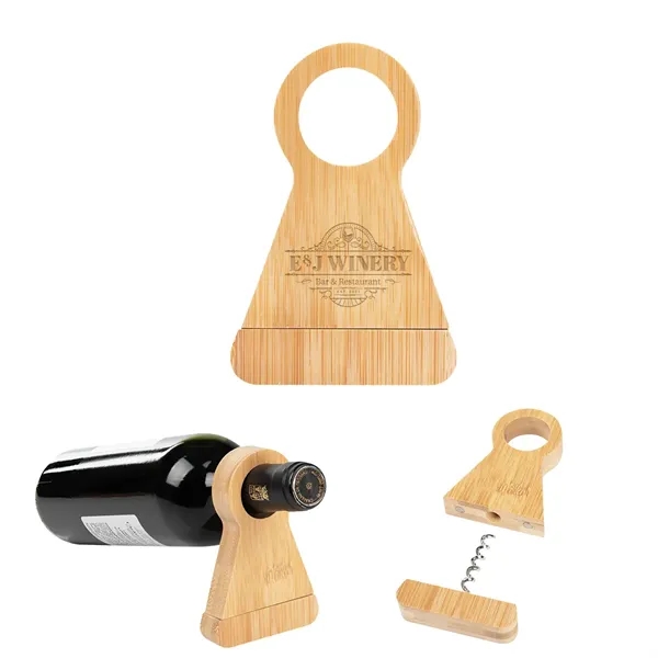 Bamboo wine bottle stand with corkscrew.... from ASI 61125 Hit Promotional Products / Hit®