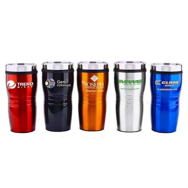 16 oz. stainless steel travel tumbler with double wall insulation, ribbed... from ASI 39820 Opusline (Benmex) / Opus Line