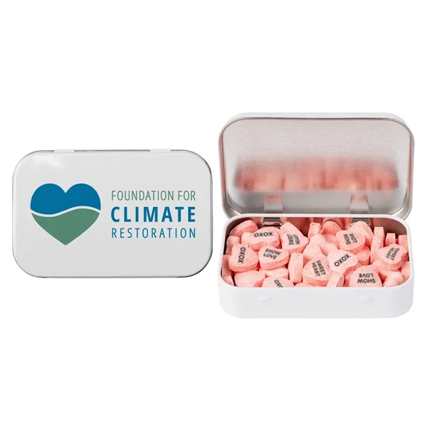 Rectangular tin - imprinted conversation hearts.... from ASI 44900 NC Custom (CI/Lanco)