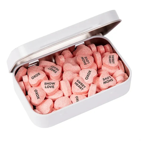Rectangular tin - imprinted conversation hearts.... from ASI 44900 NC Custom (CI/Lanco)