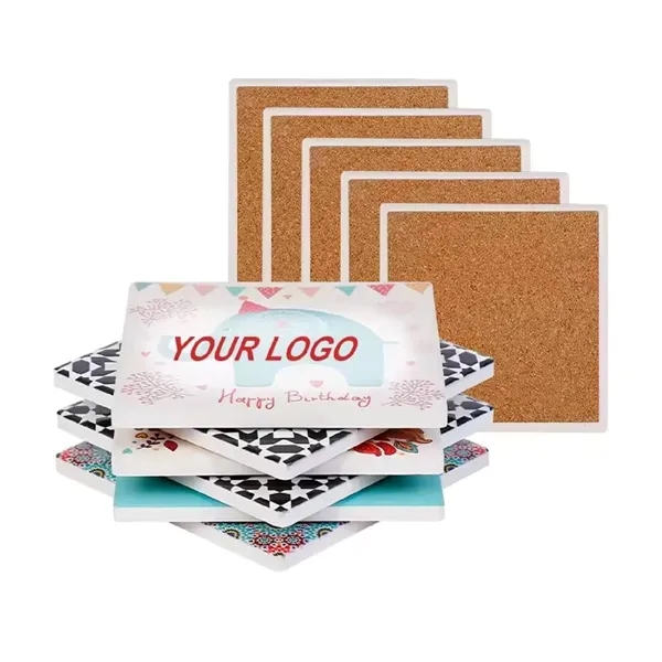 Natural ceramic coaster with cork base plus full color UV printing... from ASI 37218 Athena Promo (tm)