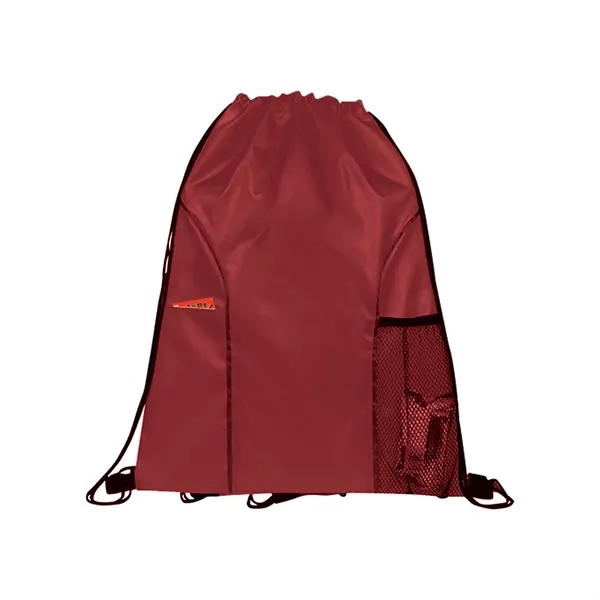 Dual Pocket Drawstring Backpack with color front pocket; side mesh pocket.... from ASI 74741 NVS Promo Designs, Inc.