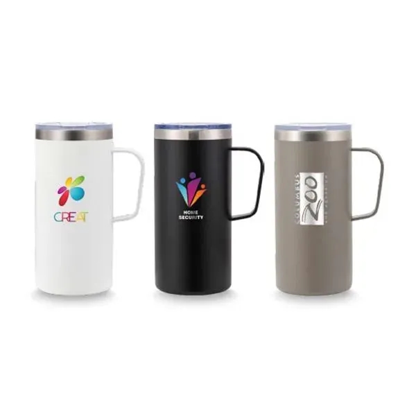 The Bridgeport 20oz Handle Mug features a spill proof lid designed... from ASI 82498 RiteLine LLC