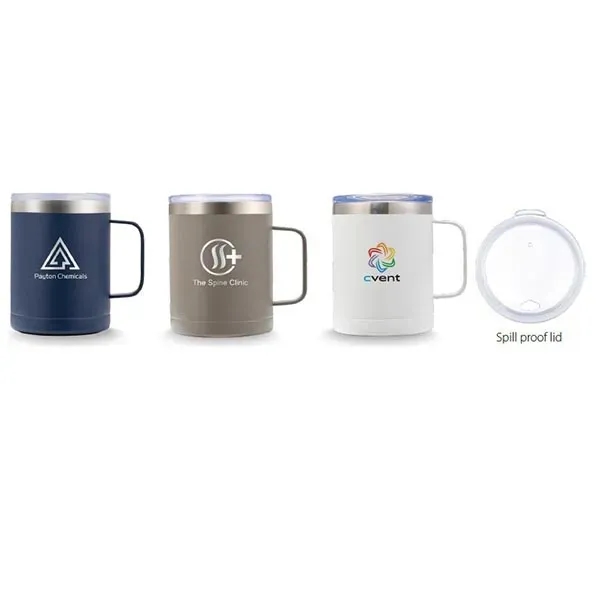 The Bachman 14oz Handle Mug features a spill proof lid designed... from ASI 82498 RiteLine LLC