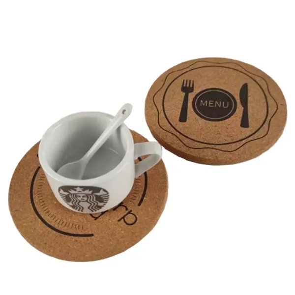 Eco-friendly round cork wood coaster plus full color UV printing on... from ASI 37218 Athena Promo (tm)