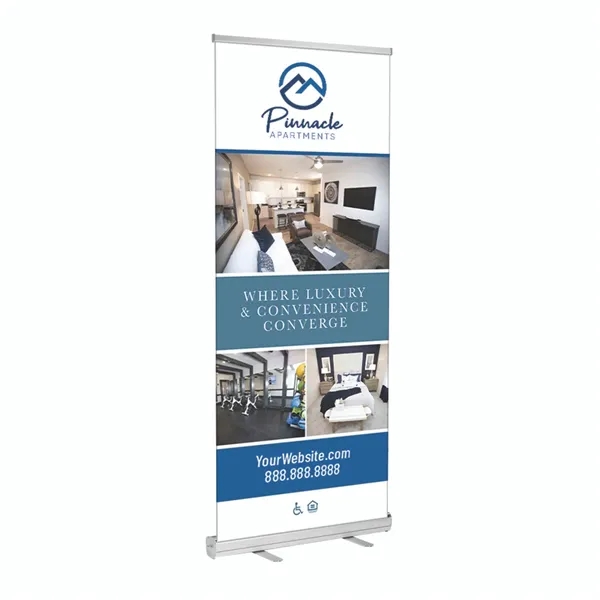 Economical retractable banner machine with standard vinyl banner.... from ASI 68190 Lungsal / Lungsal