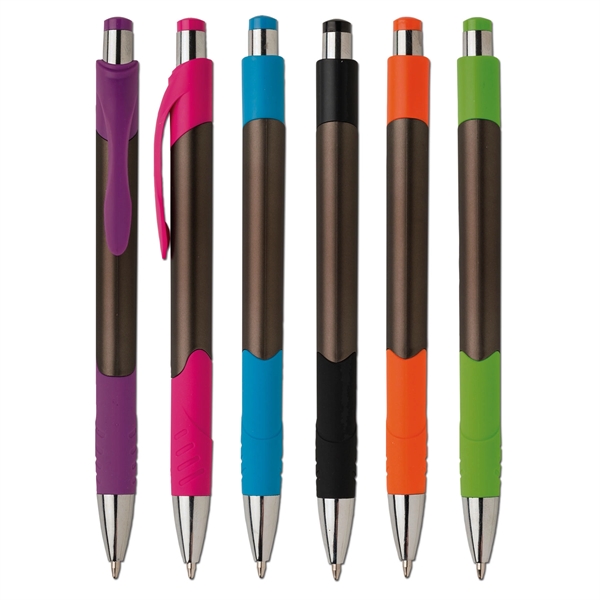 Plastic plunger-action ballpoint pen with rubber comfort grip pen.... from ASI 58805 HPC Global / HPC Global
