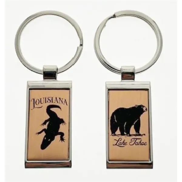 Silver Keychain with Rose Gold aluminum inlaid plate.... from ASI 40610 Perry Blackburne Inc