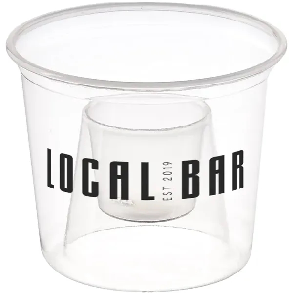 Clear plastic four ounce capacity "bomber" party cup with inside shot... from ASI 91880 Tranter Graphics Inc