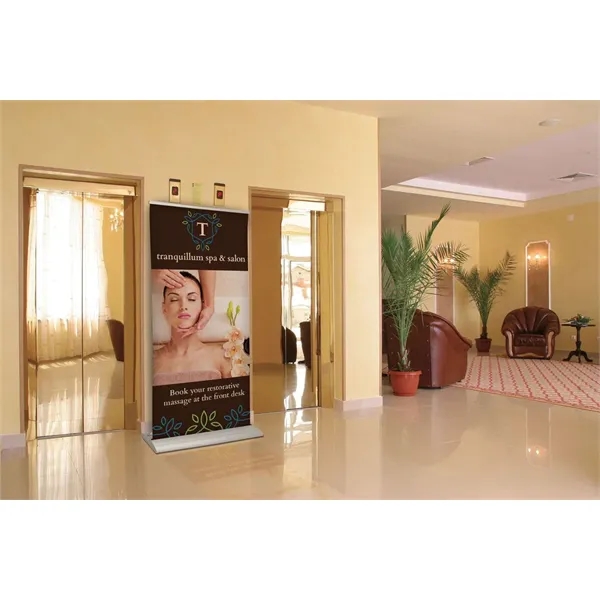 33.5 deluxe pro retractor with rounded base and no-curl opaque fabric.... from ASI 87188 Showdown Displays