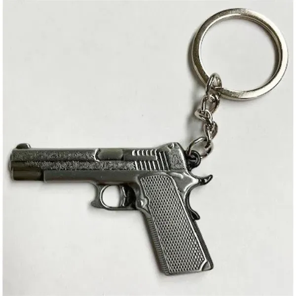 Gun Keychain plated in an antique silver finish.... from ASI 40610 Perry Blackburne Inc