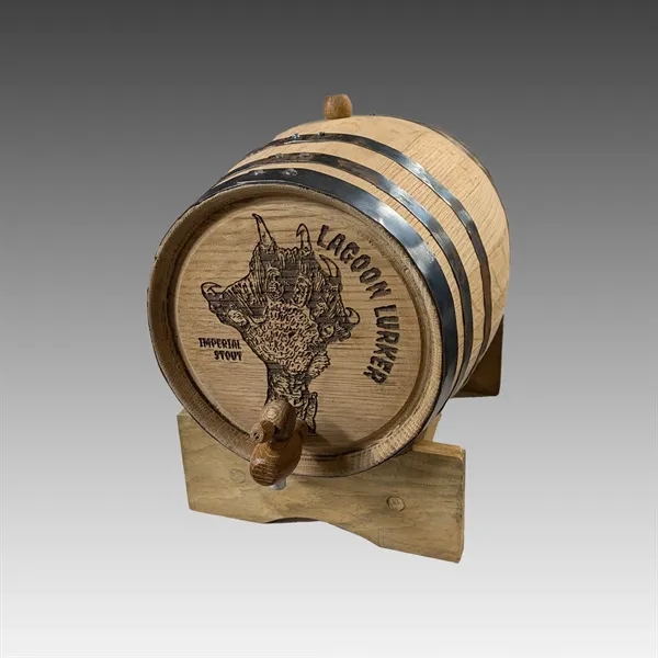 5 liter oak wood barrel with black hoops, stand, spigot, bung... from ASI 92531 Unique Custom Products / UCP