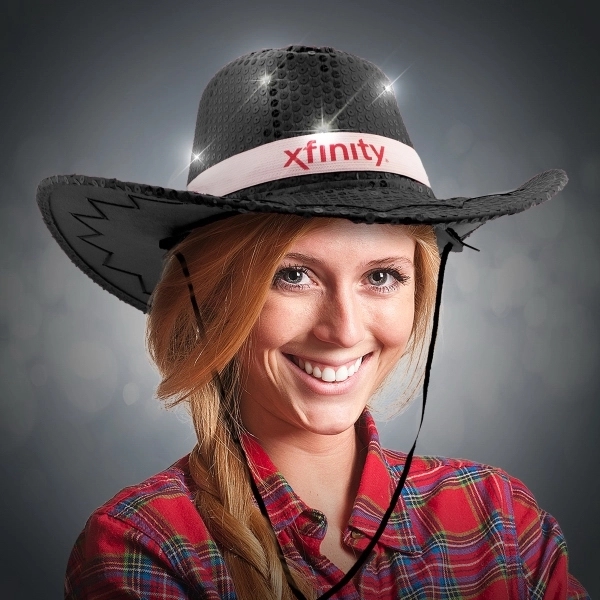 Cowboy hat with sequins, LED lights, three light functions and an... from ASI 42016 Brighter Promotions Inc / Chemical Light™