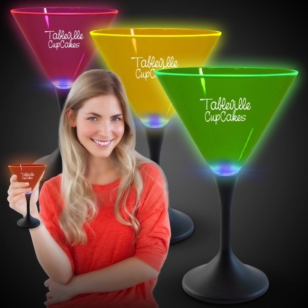 10 oz. neon LED martini glasses with neon tops, black stems... from ASI 42016 Brighter Promotions Inc