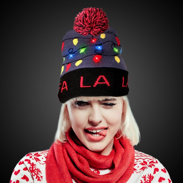 LED "Fa La La" light-up, knit beanie hat.... from ASI 42016 Brighter Promotions Inc