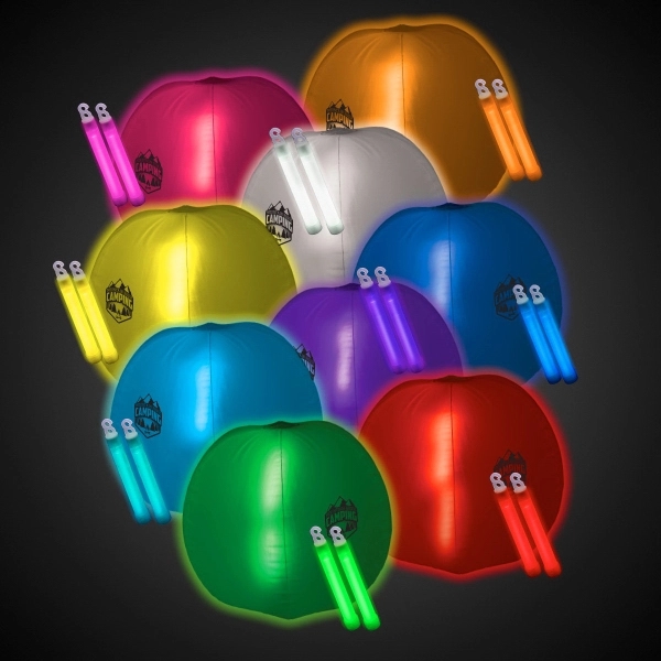 24" translucent inflatable beach ball with two 6" glow sticks.... from ASI 42016 Brighter Promotions Inc / Chemical Light™ Liquid Light