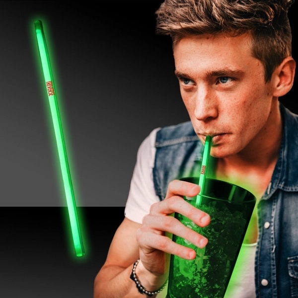 9" glowing drink straw made of plastic, offered in an assortment... from ASI 42016 Brighter Promotions Inc