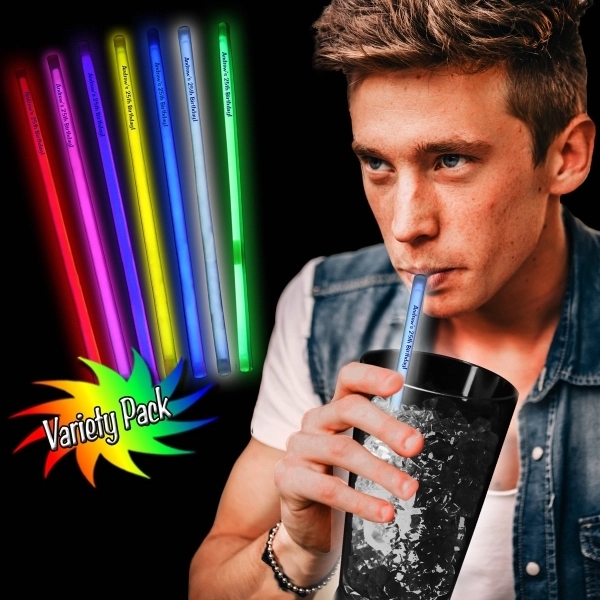 9" glowing drink straw made of plastic, offered in an assortment... from ASI 42016 Brighter Promotions Inc