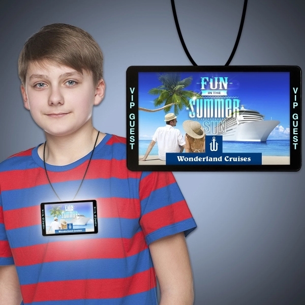 Rectangular LED backlit badge necklace with three different light settings.... from ASI 42016 Brighter Promotions Inc